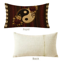 Load image into Gallery viewer, Rich and Rich Harmony Heritage Faux Linen Pillow Cases 20x12 Inch, 2-Pack | Burgundy, Ivory, Brown, and Gold Lumbar Pillow Covers