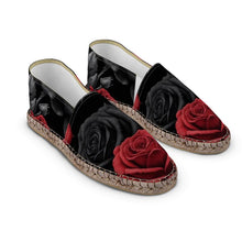 Load image into Gallery viewer, Rich and Rich BlackRedRose Espadrilles for Men and Women | Unisex Handmade Slip-On Shoes with Jute Insole - Rich and Rich Homeopportunities