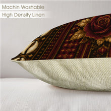 Load image into Gallery viewer, Rich and Rich Harmony Heritage Faux Linen Pillow Cases 20x12 Inch, 2-Pack | Burgundy, Ivory, Brown, and Gold Lumbar Pillow Covers
