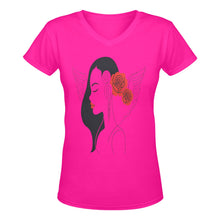 Load image into Gallery viewer, R&RH Woman Rose Womens Pink Designer T-shirt Women's Deep V-neck T-shirt (Model T19)