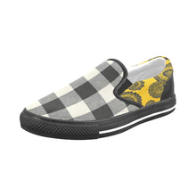 Load image into Gallery viewer, Rich and Rich Men's Yellow Abstract and Checkers Slip On Canvas Shoe Men's Slip-on Canvas Shoes (Model 019)