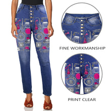Load image into Gallery viewer, R&RH Embroidery Musical Design Womens Jeans Women's Jeans (Front Printing)