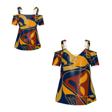 Load image into Gallery viewer, Rich and Rich Blue Multicolor Women's V-Neck Chain Strap Off Shoulder Top