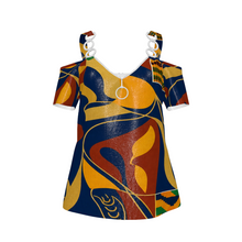 Load image into Gallery viewer, Rich and Rich Blue Multicolor Women's V-Neck Chain Strap Off Shoulder Top