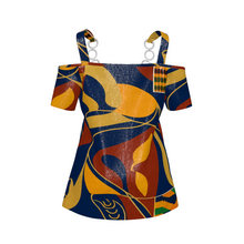Load image into Gallery viewer, Rich and Rich Blue Multicolor Women's V-Neck Chain Strap Off Shoulder Top