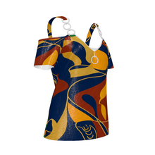 Load image into Gallery viewer, Rich and Rich Blue Multicolor Women's V-Neck Chain Strap Off Shoulder Top