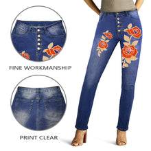 Load image into Gallery viewer, R&RH Womens Orange Rose Button Front Jeans Women's Jeans (Front&Back Printing)