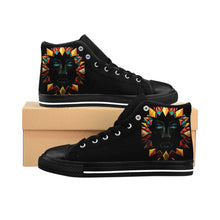 Load image into Gallery viewer, R&RH Portrait Women's Designer  Bold Artistic High-Top Black Sneakers with Vibrant Face Design