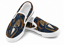 Load image into Gallery viewer, Rich and Rich Leopard Saxophone Women's Blue Slip-On Canvas Shoes - Rich and Rich Homeopportunities