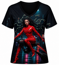Load image into Gallery viewer, A Rich and Rich Cyberpunk Medusa On Futuristic Broomstick Women's V-Neck T-Shirt - Rich and Rich Homeopportunities