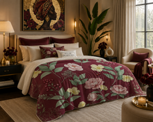 Load image into Gallery viewer, Rich and Rich Burgundy Botanical Sherpa Fleece Blanket Sherpa Fleece Blanket 90"x108"