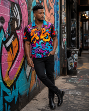 Load image into Gallery viewer, Rich and Rich Graffiti Print Men's Short Sleeved Shirt - Rich and Rich Homeopportunities