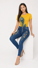 Load image into Gallery viewer, Peacock Feathers Graphic Denim & Tee Set - Rich and Rich Homeopportunities