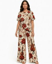 Load image into Gallery viewer, Rich & Rich Women's Violin and Red Roses Side-Tie Top & Wide-Leg Pants Set - Rich and Rich Homeopportunities