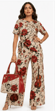 Load image into Gallery viewer, Rich & Rich Women's Violin and Red Roses Side-Tie Top & Wide-Leg Pants Set - Rich and Rich Homeopportunities