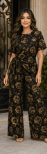 Load image into Gallery viewer, Rich & Rich Women's Black and Gold Rose Side-Tie Top & Wide-Leg Pants Set - Rich and Rich Homeopportunities