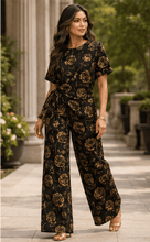 Load image into Gallery viewer, Rich & Rich Women's Black and Gold Rose Side-Tie Top & Wide-Leg Pants Set - Rich and Rich Homeopportunities