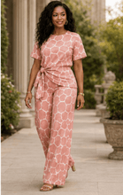 Load image into Gallery viewer, Rich & Rich Women's Pink Giraffe Print Side-Tie Top & Wide-Leg Pants Set - Rich and Rich Homeopportunities