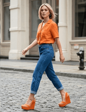 Load image into Gallery viewer, Rich and Rich BeigeEssence Women’s Orange Italian Leather Platform Pump | 5-Inch Designer Wedge - Rich and Rich Homeopportunities
