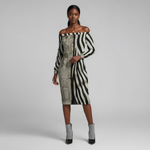 Load image into Gallery viewer, Rich and Rich Black and Beige Print Women's Off Shoulder Long Sleeve Dress