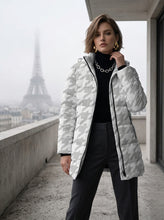 Load image into Gallery viewer, Rich and Rich Women's White Houndstooth Hooded Puffer Coat | Luxury Warm Winter Jacket with Detachable Hood