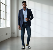 Load image into Gallery viewer, Rich and Rich Men's Yellow Abstract and Checkers Slip On Canvas Shoe Men's Slip-on Canvas Shoes (Model 019)