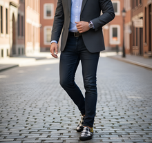 Load image into Gallery viewer, Rich and Rich Men's Yellow Abstract and Checkers Slip On Canvas Shoe Men's Slip-on Canvas Shoes (Model 019)