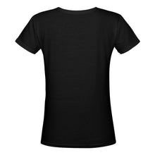 Load image into Gallery viewer, R&RH Woman Rose Womens Black Designer T-shirt Women's Deep V-neck T-shirt (Model T19)