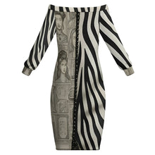 Load image into Gallery viewer, Rich and Rich Black and Beige Print Women's Off Shoulder Long Sleeve Dress