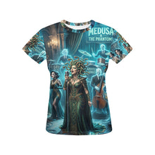 Load image into Gallery viewer, Rich and Rich Medusa and the Phantom Halloween Women's Blue T-Shirt