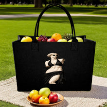Load image into Gallery viewer, A Rich and Rich Modern Goddess Black Felt Tote Bag | Premium Reusable Shopping, Work & Travel Tote | Made in USA