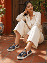 Load image into Gallery viewer, Rich and Rich Leopard Saxophone Women's Blue Slip-On Canvas Shoes - Rich and Rich Homeopportunities