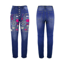 Load image into Gallery viewer, R&RH Embroidery Musical Design Womens Jeans Women's Jeans (Front Printing)