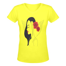 Load image into Gallery viewer, R&RH Woman Rose Womens Yellow Designer T-shirt Women's Deep V-neck T-shirt (Model T19)