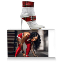 Load image into Gallery viewer, Red Rose Beauty Red and White Checker Women's High Heel Belt Boot - Rich and Rich Homeopportunities