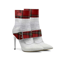 Load image into Gallery viewer, Red Rose Beauty Red and White Checker Women's High Heel Belt Boot - Rich and Rich Homeopportunities