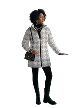 Load image into Gallery viewer, Rich and Rich Women's White Houndstooth Hooded Puffer Coat | Luxury Warm Winter Jacket with Detachable Hood