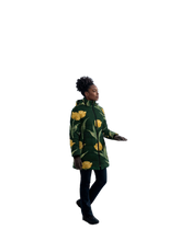 Load image into Gallery viewer, Rich and Rich Women's Emerald Green and Yellow Tulips Hooded Puffer Coat | Luxury Floral Winter Jacket with Detachable Hood