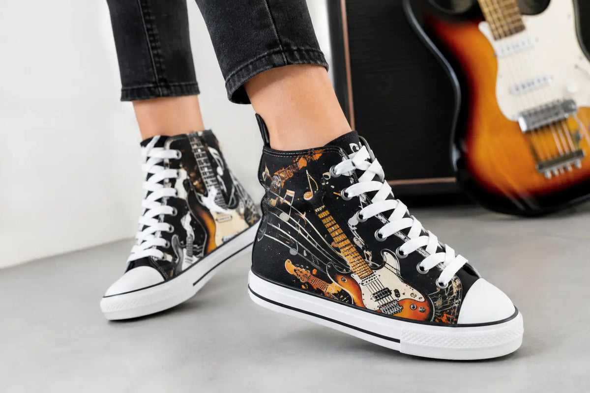 Music Themed Sneakers, Guitar Print Shoes