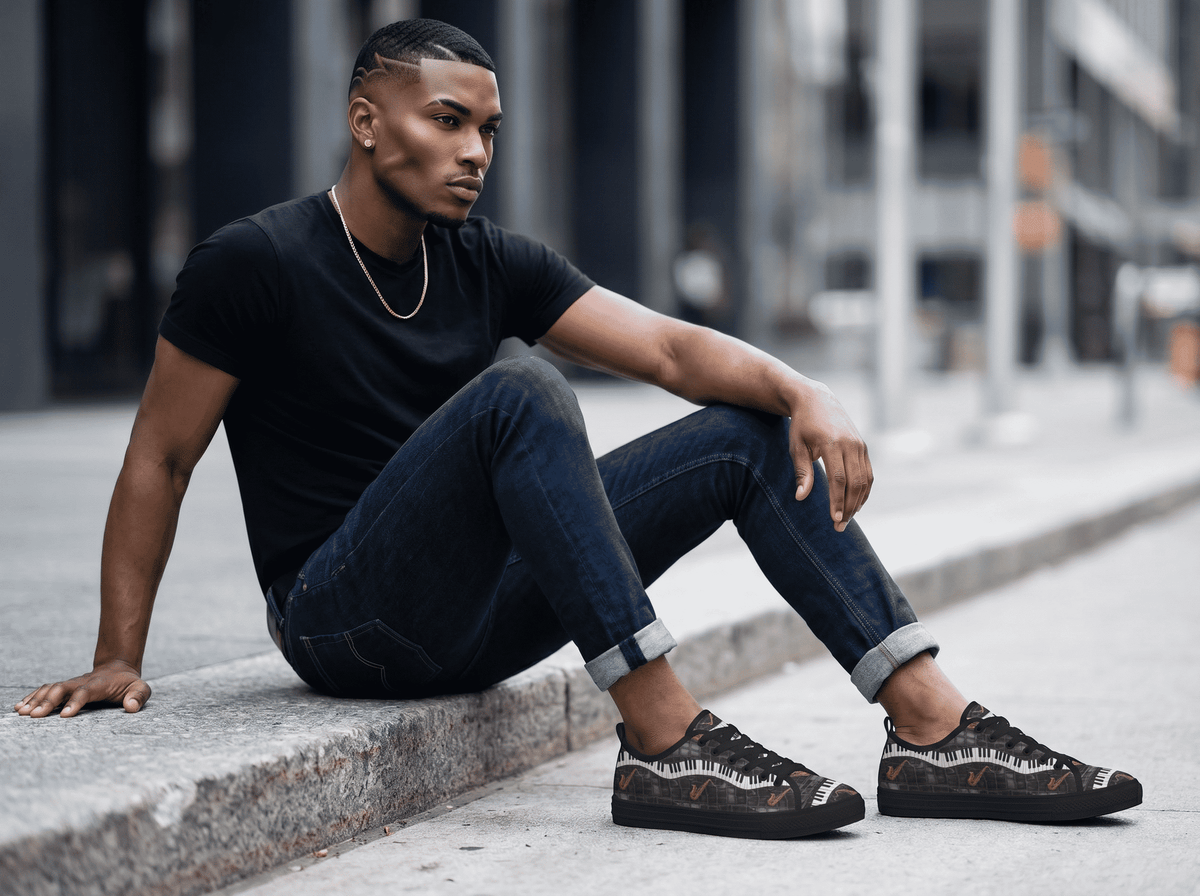 Step to the Rhythm: Why the Rich and Rich Men's Black Camo Piano Saxophone Canvas Sneakers Are a Must-Have