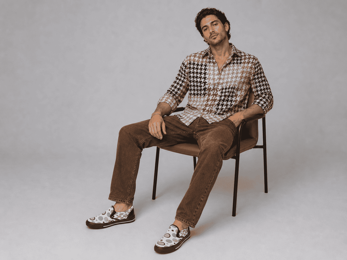 Rich and Rich Beige and White Circular Dimensions Men’s Canvas Shoe | Stylish Men’s Slip-On Canvas Shoes