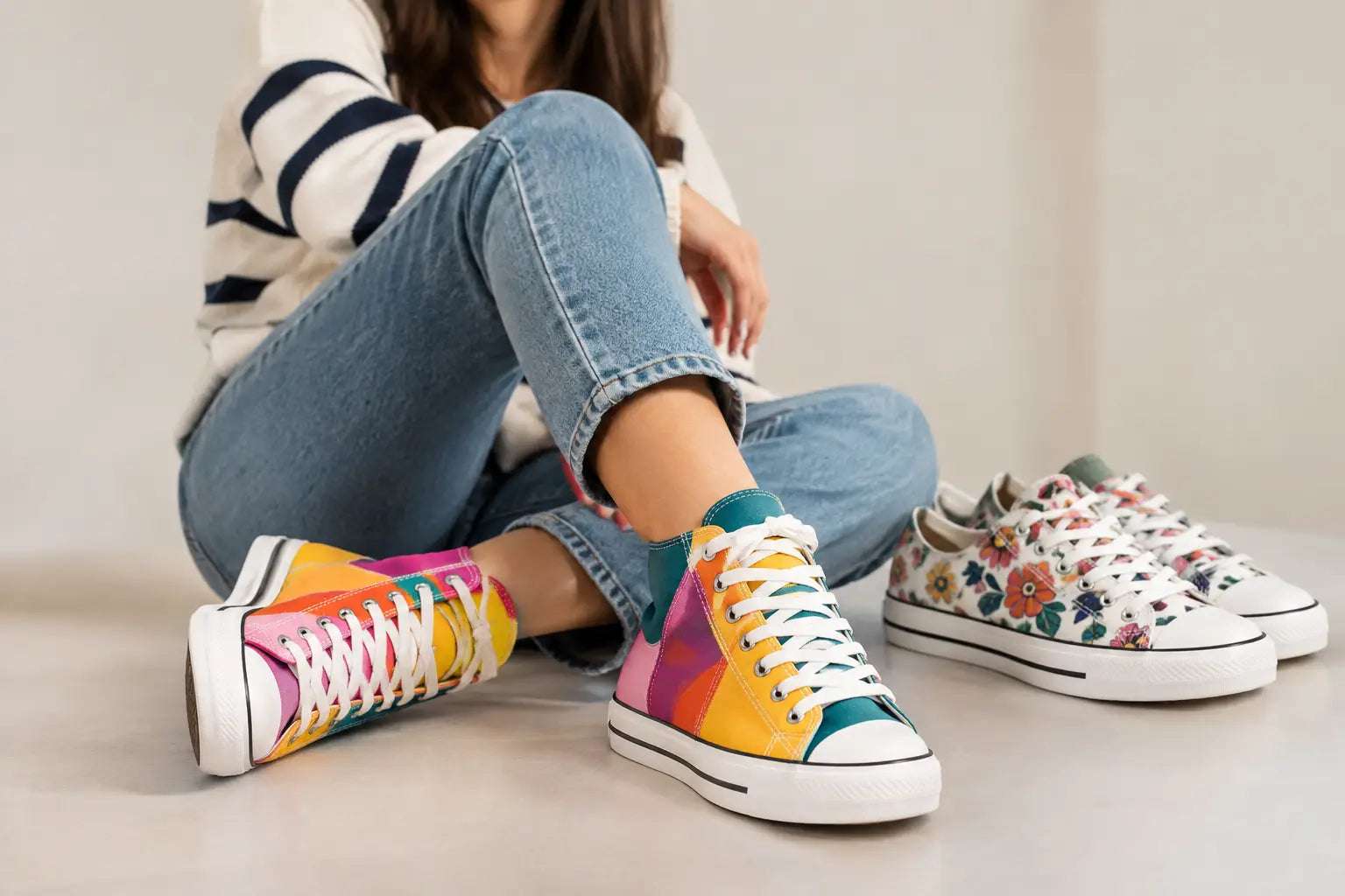 Colorful High Top Sneakers and Printed Canvas Shoes