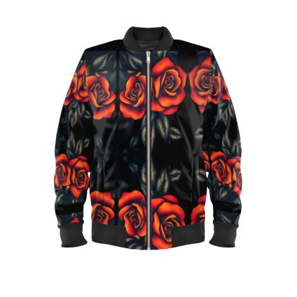 R&RH Burnt Orange Roses Designer Originals Mens Bomber Jacket
