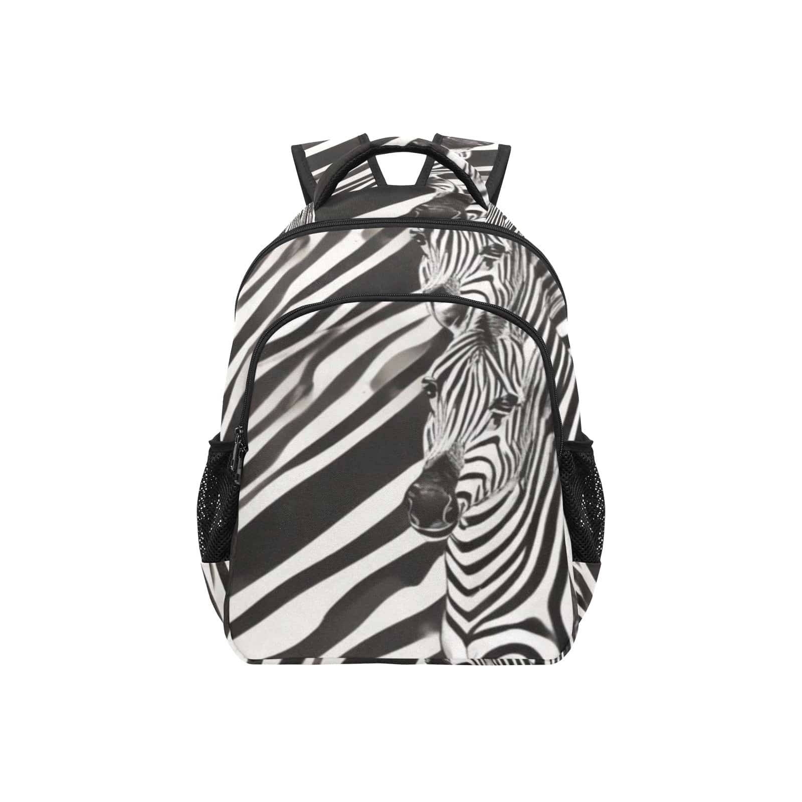 Zebra-print multifunctional backpack in 1200D nylon with tablet sleeve and multiple pockets