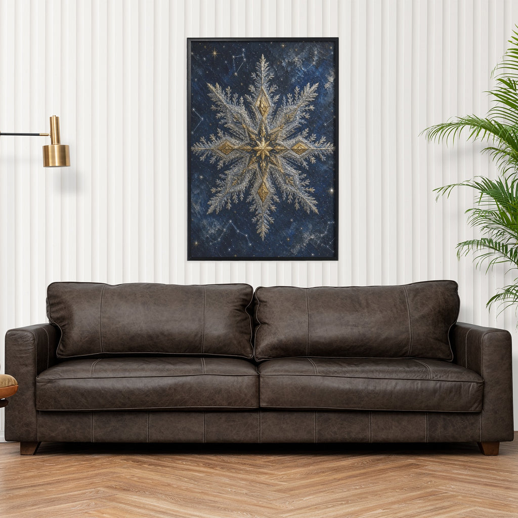 A Rich and Rich Blue Nordic Snowflake Framed Art Print Black Framed Art Print 24×36inch - Rich and Rich Homeopportunities