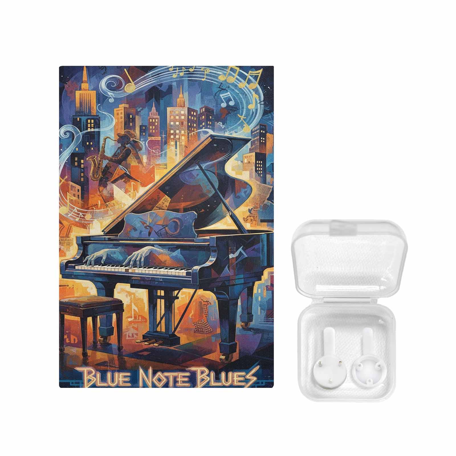 Rich and Rich Blue Note Blues 24x36 canvas wall art in blue tones hanging on a living room wall