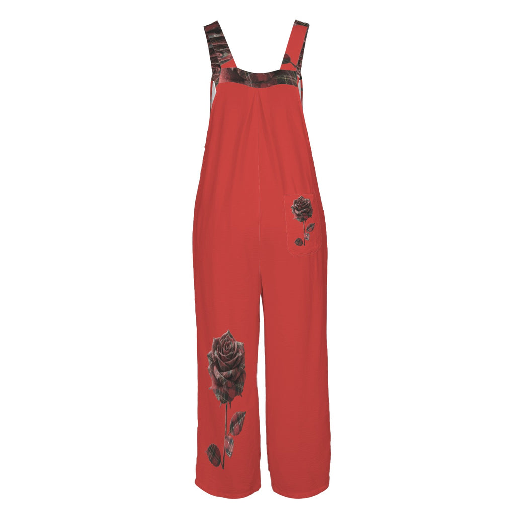 Rich and Rich Red Rose Wide Leg Women's Jumpsuit Sleeveless Straps Pocket Wide Leg Jumpsuit
