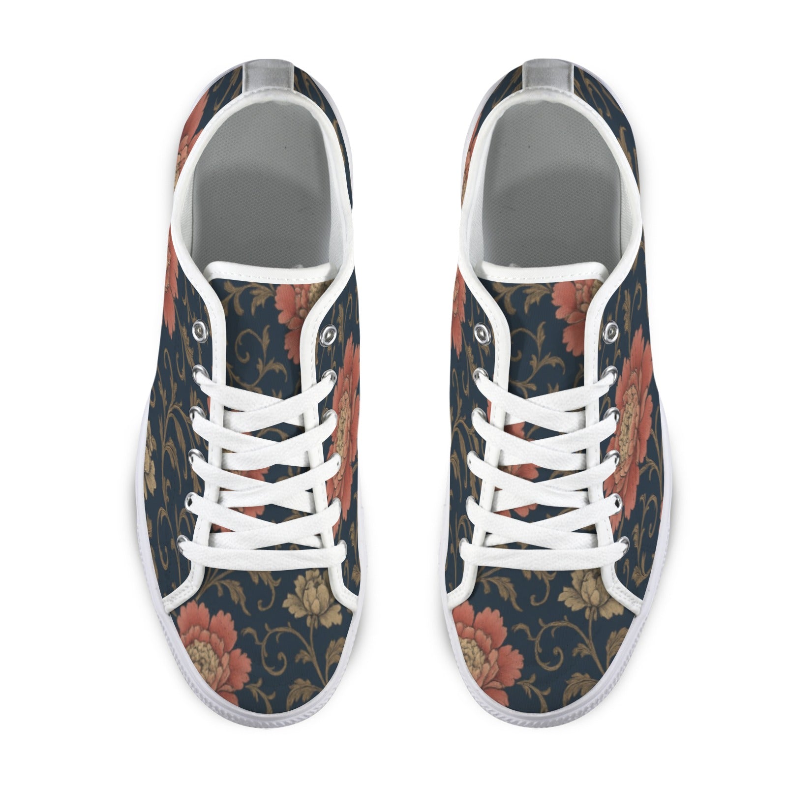 Blue floral low-top women's canvas sneaker with mesh and EVA insole and rubber outsole — product detail