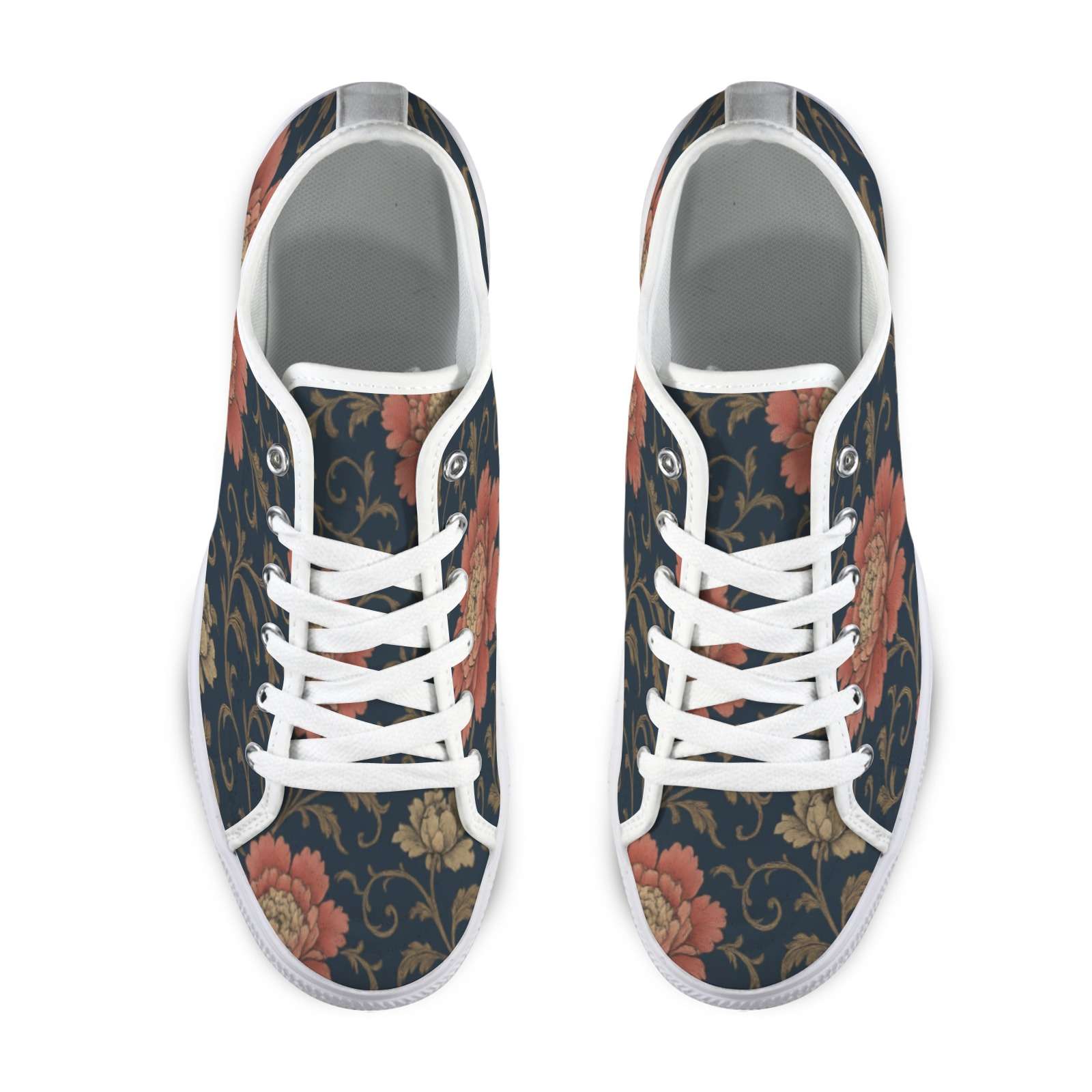 Blue floral low-top women's sneaker with nylon canvas body and rubber outsole — additional view 11