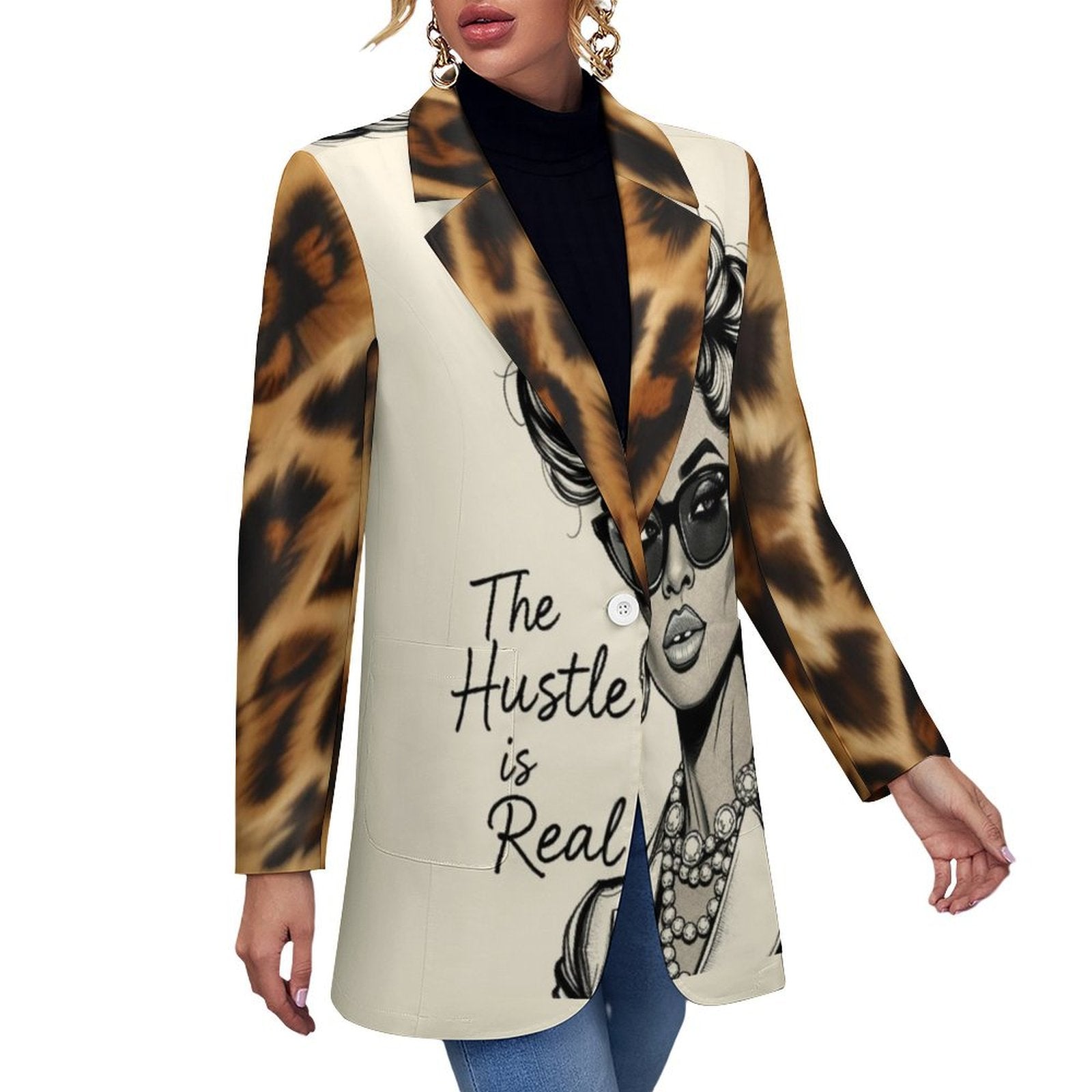 Rich and Rich Brown Animal Print Caricature Women's Pants Suit